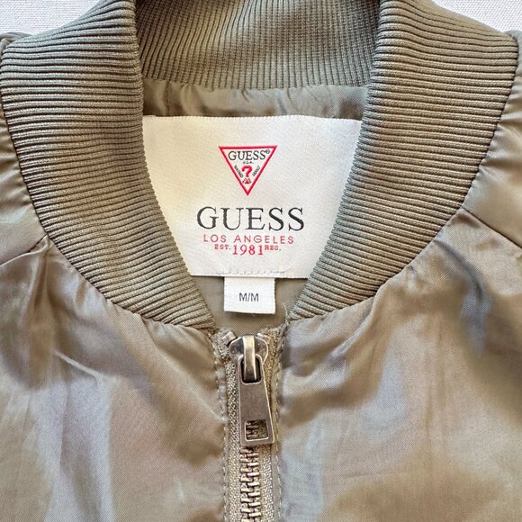 Guess Bomber Jacket Womens M Green Pink Floral Embroidered Shiny Boho Chic Y2K - Picture 10 of 15